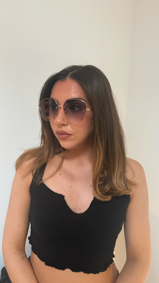 FRAMELESS PURPLE LENS SUNGLASSES