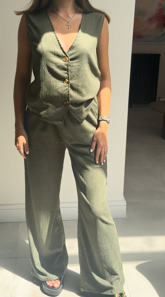 TEXTURED WAISTCOAT & WIDE LEG TROUSERS CO-ORD