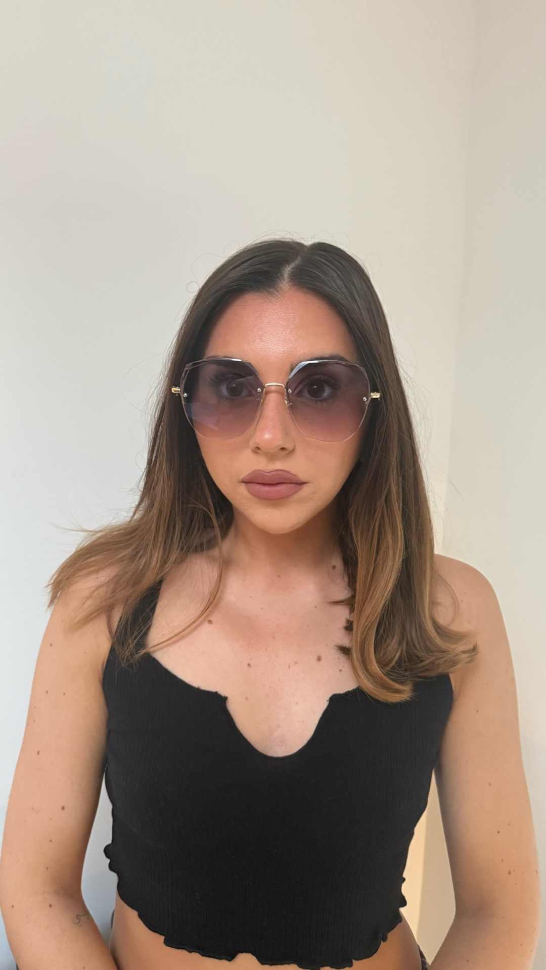 FRAMELESS PURPLE LENS SUNGLASSES