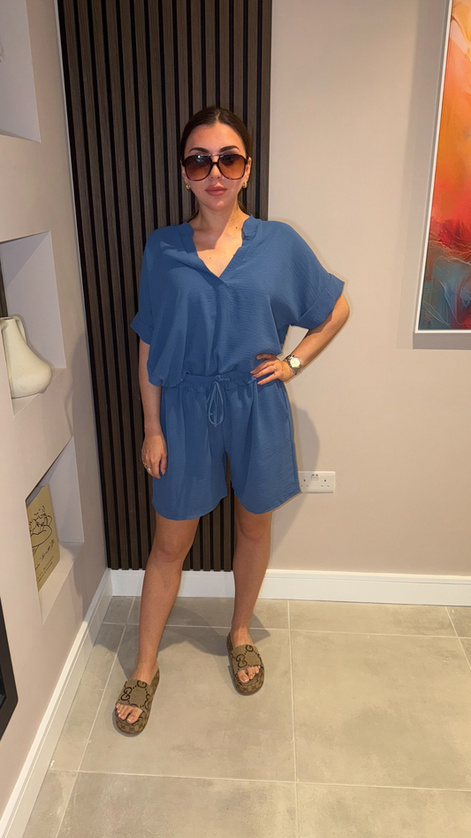 DENIM BLUE TOP AND SHORTS CO-ORD SET
