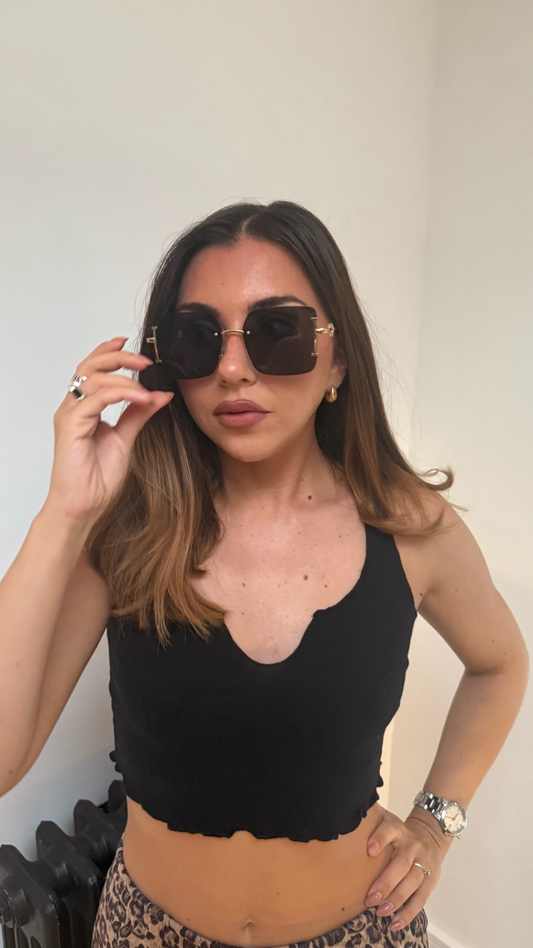 FRAMELESS OVERSIZED GOLD ARM SUNGLASSES