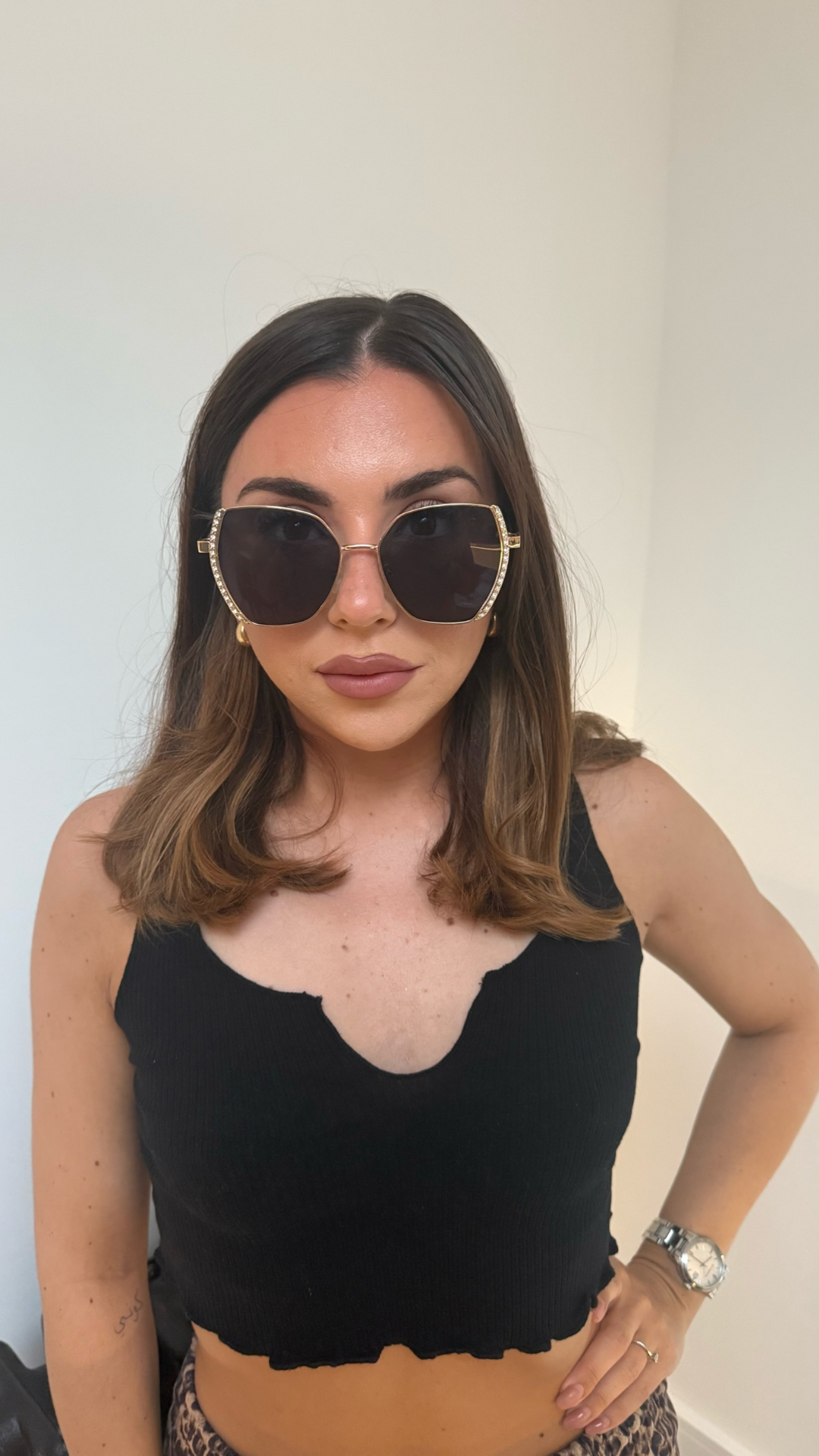 GOLD GEM FRAME OVERSIZED SUNGLASSES