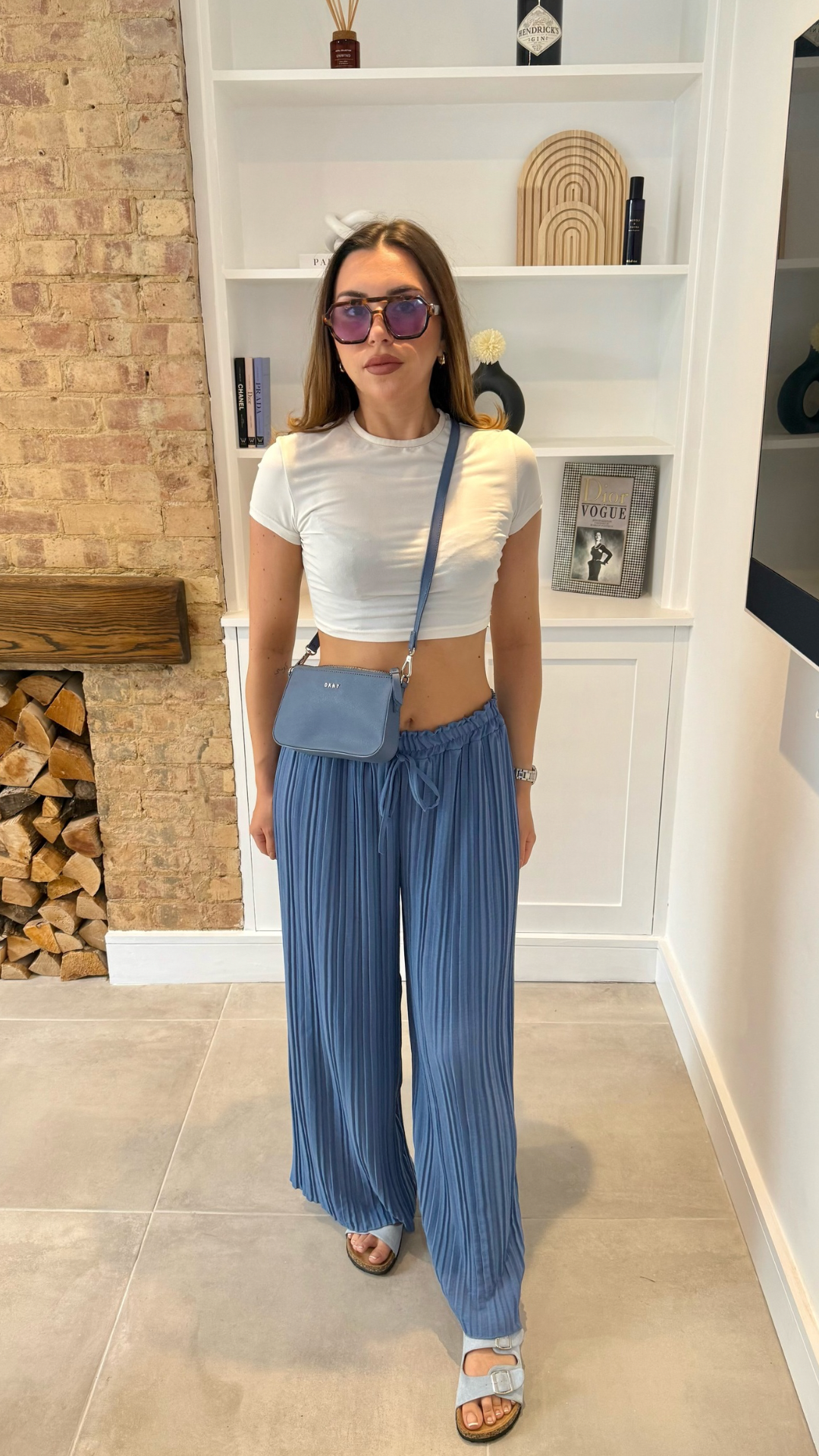 WIDE LEG PLISSE DRAWSTRING TROUSERS