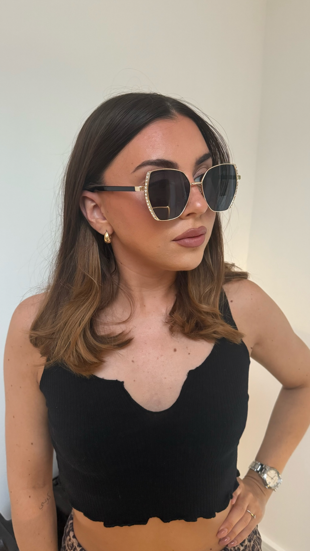 GOLD GEM FRAME OVERSIZED SUNGLASSES
