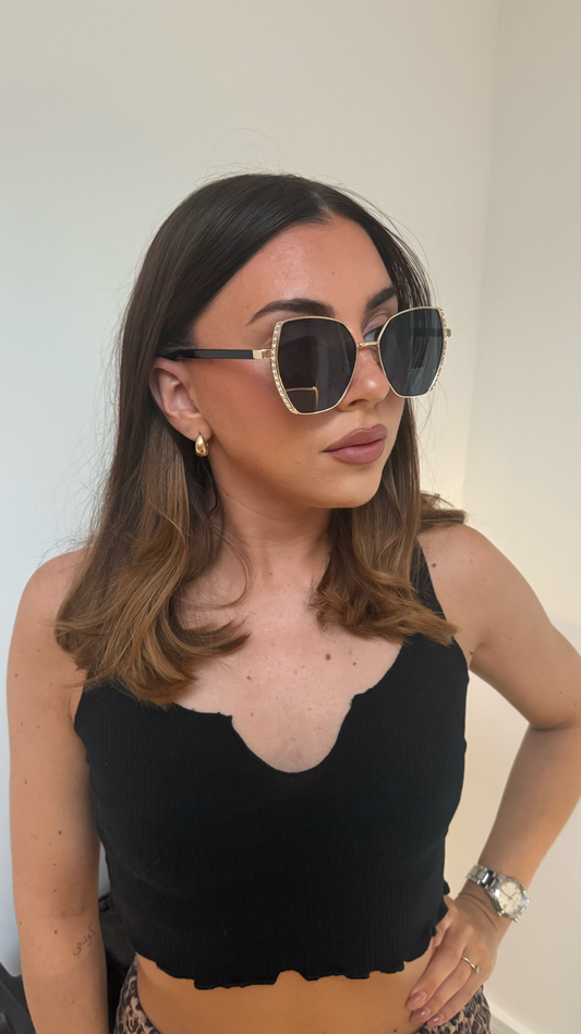 GOLD GEM FRAME OVERSIZED SUNGLASSES