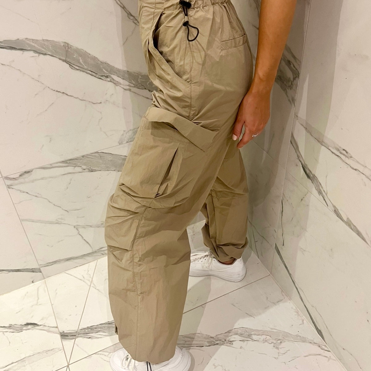 Taupe Parachute Cuffed Cargo Trousers