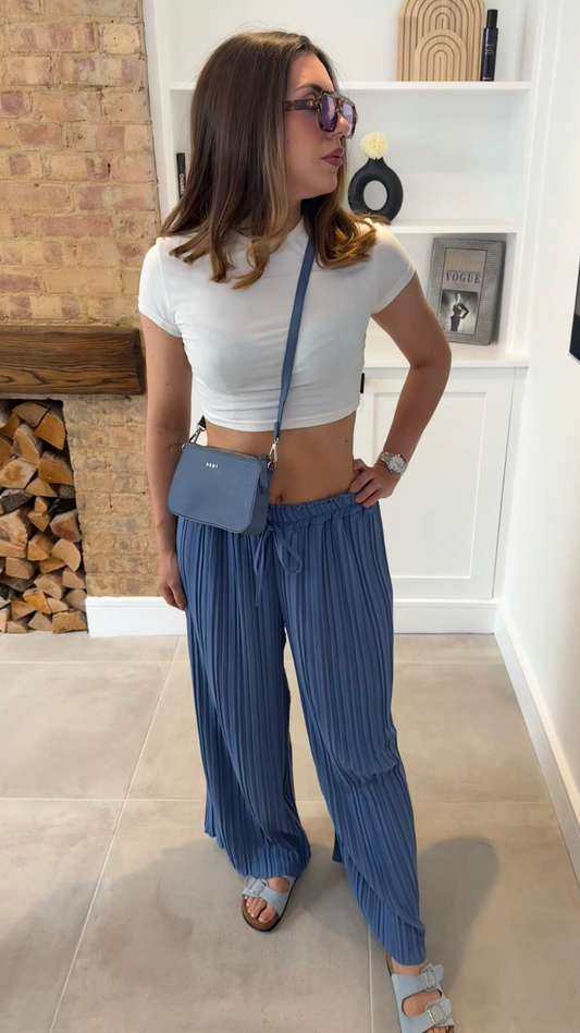 WIDE LEG PLISSE DRAWSTRING TROUSERS