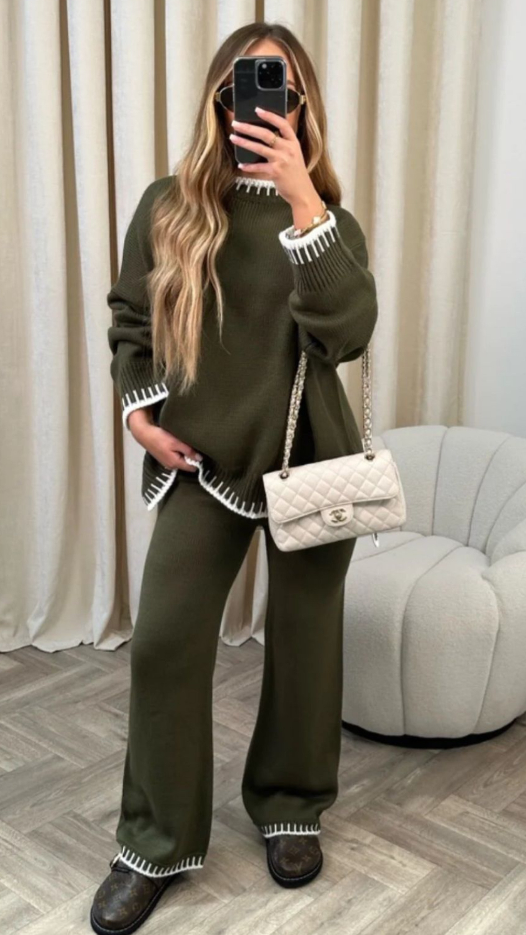 Contrast Edge Jumper And Wide Leg Trouser Set