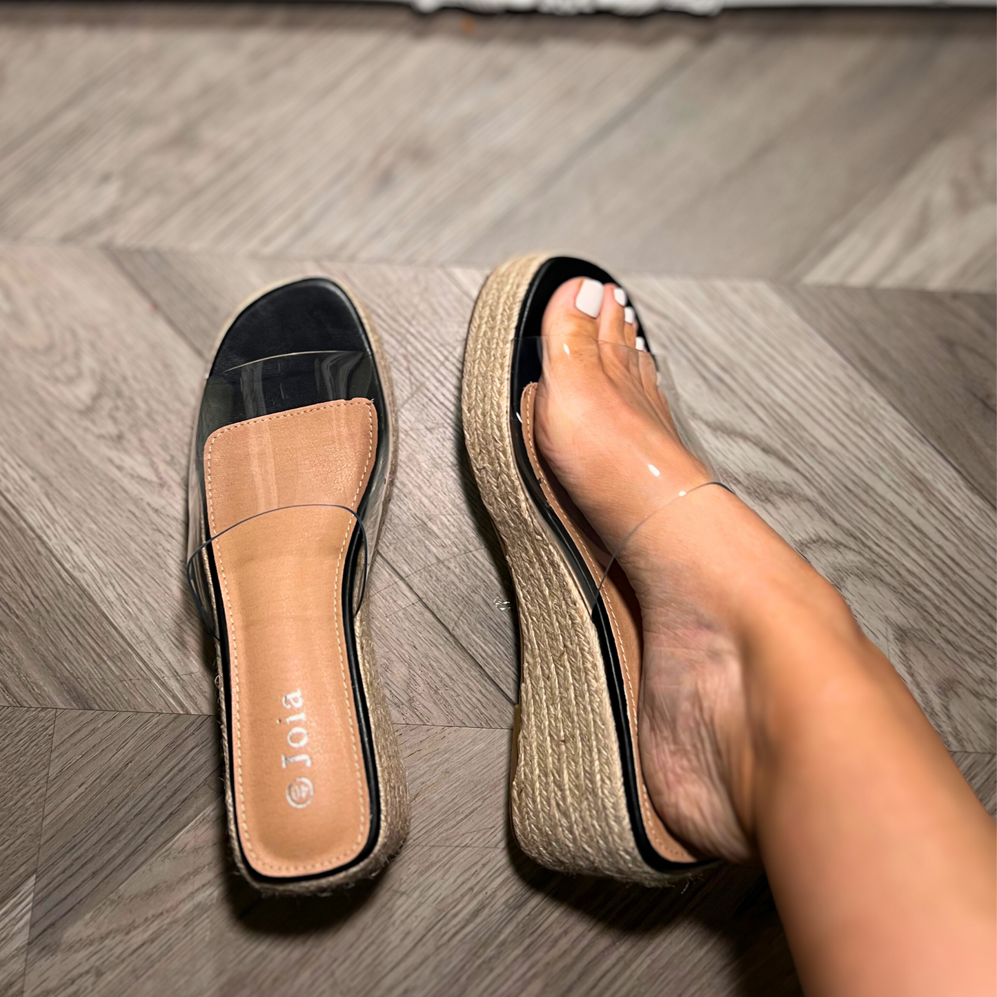 STRAP ESPADRILLE WEDGE SLIDE SANDALS