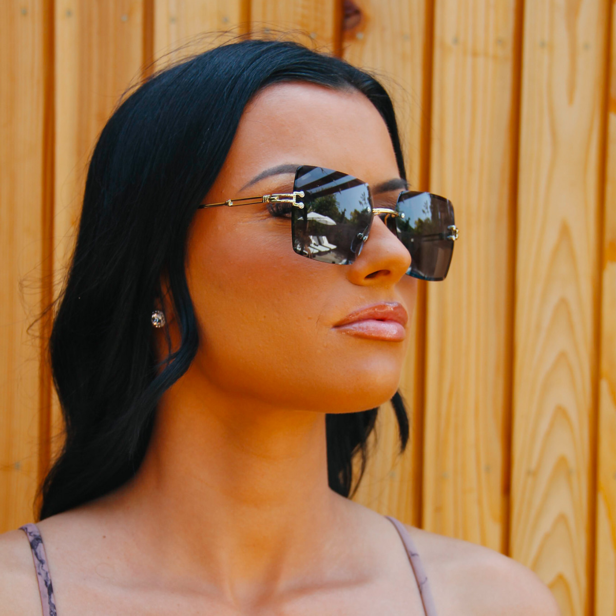 Square Metal Rimless Sunglasses